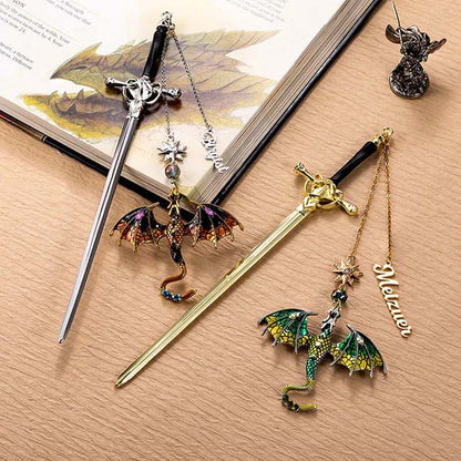 🐉 Your Name on a Fantasy Dragon Sword Bookmark!