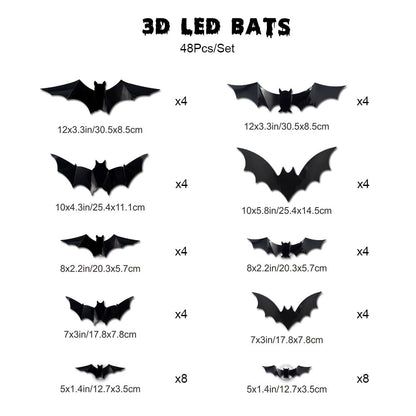 🎃👻Lighted 3D Bat Wall Decor 🦇 Spooky Halloween Party & Indoor Outdoor Home Stickers