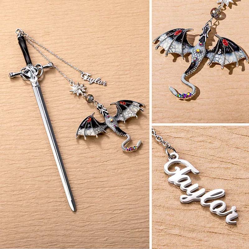 🐉 Your Name on a Fantasy Dragon Sword Bookmark!