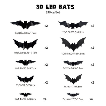 🎃👻Lighted 3D Bat Wall Decor 🦇 Spooky Halloween Party & Indoor Outdoor Home Stickers