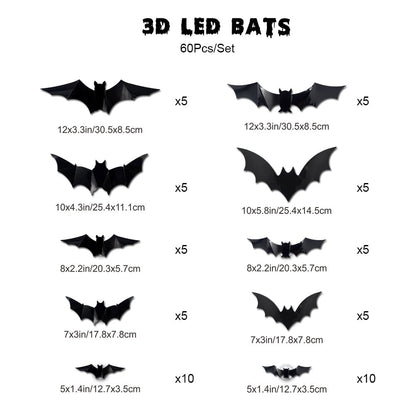 🎃👻Lighted 3D Bat Wall Decor 🦇 Spooky Halloween Party & Indoor Outdoor Home Stickers